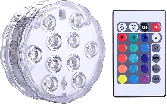 Qoolife Submersible LED Lights Remote Control Battery Powered, RGB Multi Color Changing Waterproof Light for Pool, Vase Base, Spa, Aquarium, Pond, Hot Tub, Decoration, Party, 1-Pack