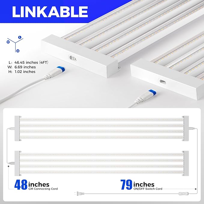 Barrina TX-L84 4FT LED Grow Light, 84W, 4 LED Panels Wider Coverage, Full Spectrum with 730nm IR LEDs, High PPFD, Linkable, Hanging for Plant Lights Indoor, Greenhouse, Vegetable, Seeding, 1 Pack