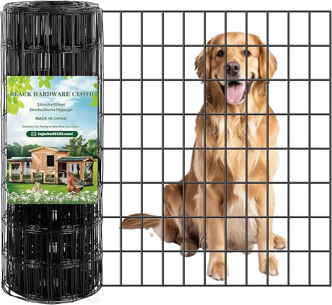 Gbekery Black Hardware Cloth 2 x 3inch, 24in x 50ft 16 Gauge, PVC Coated Galvanized Steel Chicken Wire Fence Roll Garden Plant Welded Metal Wire Fencing Roll, Rabbit Cages Snake Fence