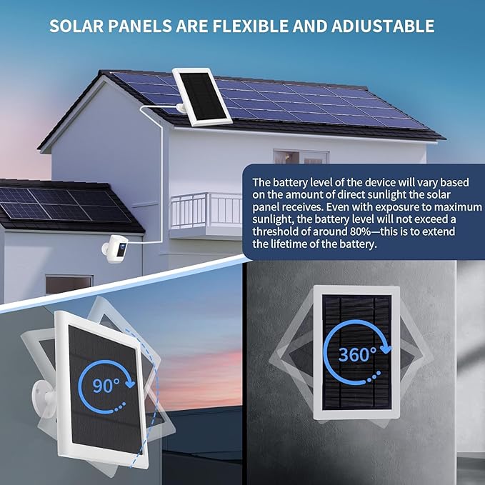 Solar Panel for Ring Camera(2nd Generation) IP65 dustproof and Waterproof 5W Solar Panel with 10FT/3M Long Cable for Stick Up & Pro Spotlight Cam for Security Camera 4 Pack Black ﻿