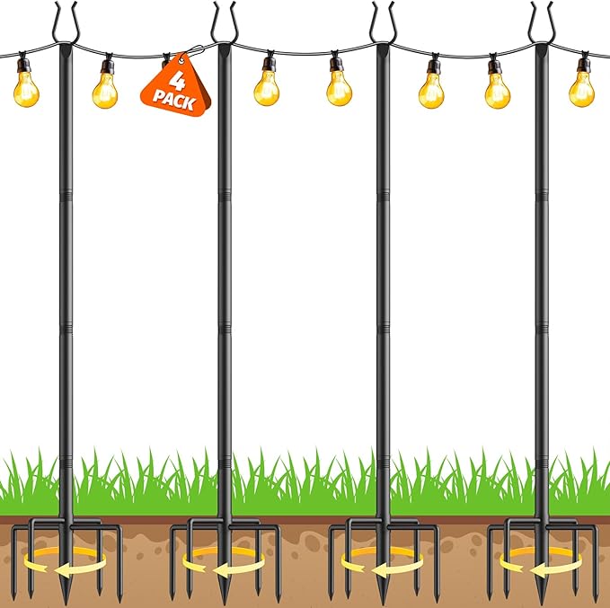Aredy 4 Pack String Light Poles - 10FT Light Poles for Outside with Fork Base, Outdoor String Light Poles, Durable Poles for String Lights in Backyard, Deck, Garden, Wedding Events