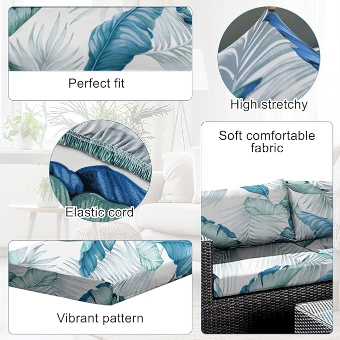 CALBODE 8Pcs Stretch Patio Cushion Covers Outdoor Couch Cover Replacement,Outdoor Sofa Covers for Patio Couch,Washable Furniture Cover (Tropical Flavor,Cushions Not Included)