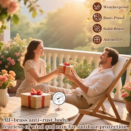 4" Indoor Outdoor Thermometer Hygrometer, Analog Temperature Humidity Gauge with Stand, Antique Copper Tabletop Decor for Home, Bedroom, House, Greenhouse, Battery-Free, Dual Scale(℃/℉)