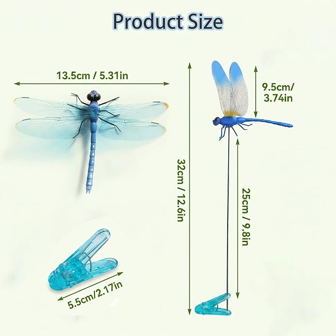 Jongdari Dragonfly Hat Clip Realistic Fake Dragonflies Clip-On Garden Outdoor Decor Stakes Plastic Dragon Fly Clips Plant Decorations for Pot (6 Colors, 12pcs)