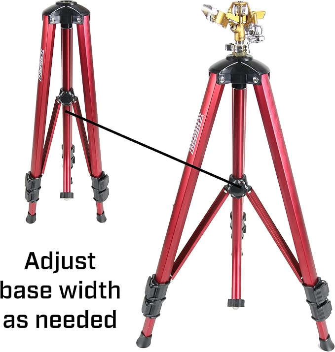Chapin 4993: Heavy Duty Brass Head Tripod Impact Lawn Sprinkler, 360 Degree Coverage for Large Lawns, Golf Courses, Gardens, Adjustable Height, Gooseneck Hose Connection, Red and Black