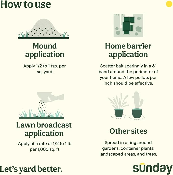 Sunday Ant Adios - Bug & Ant Killer - Outdoor Insect Control Uses Spinosad to Eliminate Ants, Earwigs, Cutworms, & More - Treats 4,000 sq ft - Results in 3-14 Days - 2 Pack, 2lbs