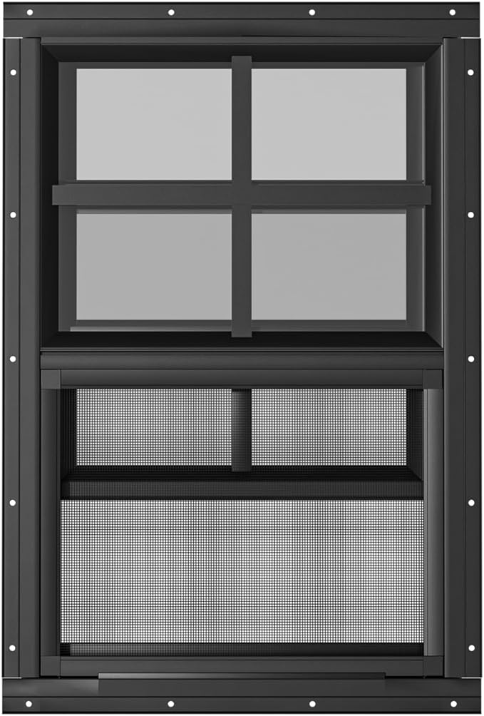 WRISIN 2 Pack Shed Windows 12" W x 18" H Flush Mount, Black Household Windows for Playhouses, Barns, Chicken Coop