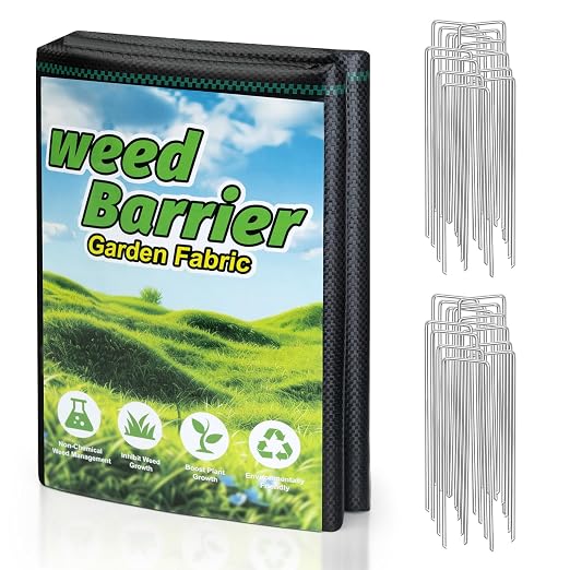 FrutPunch 4FT x 100FT Weed Barrier Landscape Fabric, 3.2oz Weed Barrier Landscape Fabric Heavy Duty, Landscape Fabric for Ground Cover in Garden, Farm, Yard Driveway, with 20 U-Shaped Ground Stakes