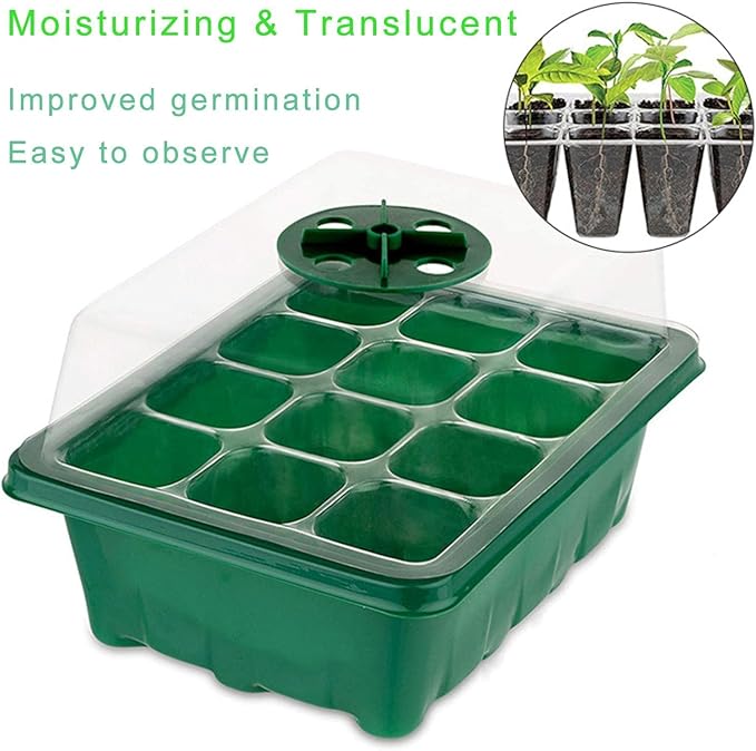 Seed Starter Trays, 72-Cell Seed Tray with LED Grow Lights, Adjustable Humidity Drainage, Germination with Transparent Domes for Succulent Herbs Plant Seedlings, Indoor Seedling Greenhouse, 6 Pack