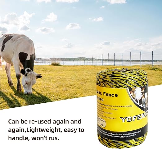 Upgraded Electric Fence Polywire 330 Feet，100 Meter，6 Stainless Steel Strands for Reliable Conductivity and Rust Resistance，Portable Electric Fence Rope