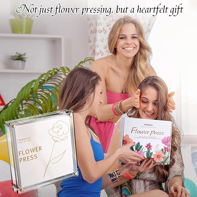 Foboull 10" x 10" Acrylic Flower Pressing Kit with Storage Bag and Detailed Instructions, Gift Flower Pressing Kit for Adults, DIY Plant Preservation