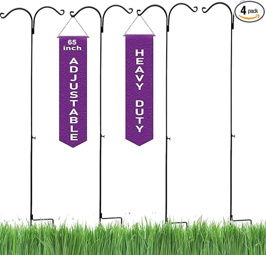 AshmanOnline Ashman Black Shepherd Hook 65 Inch Variations, 12MM Thick, Super Strong, Rust Resistant Steel Hook Ideal to use for Hanging Plant Basket, Solar Light, Bird Feeder and More. (4 Pack)