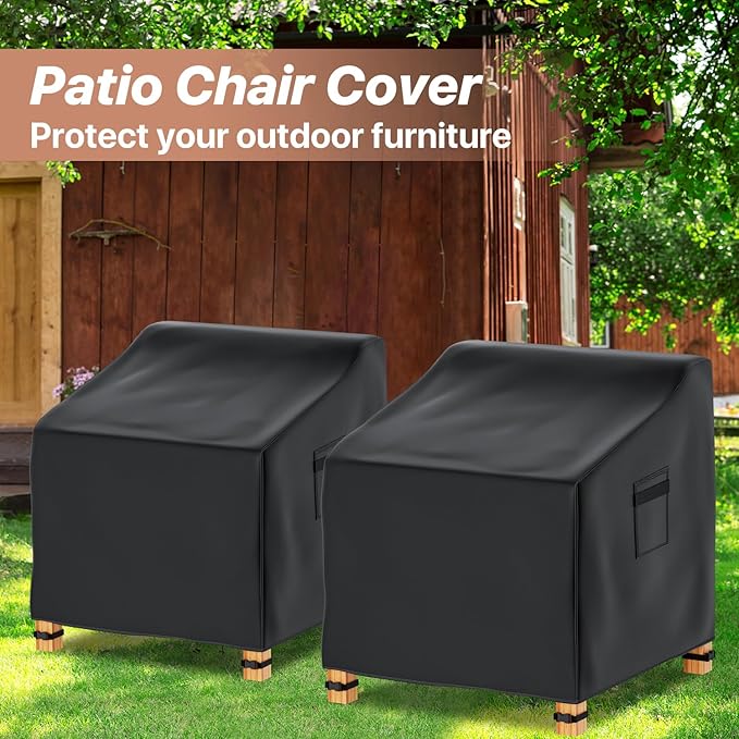 Likorlove Patio Chair Covers Waterproof – 29" W x 30" D x 30" H, 600D Heavy Duty Outdoor Furniture Covers for Lounge Deep Seat Chairs, Windproof with Buckles & Air Vent, Black (2 Pack)