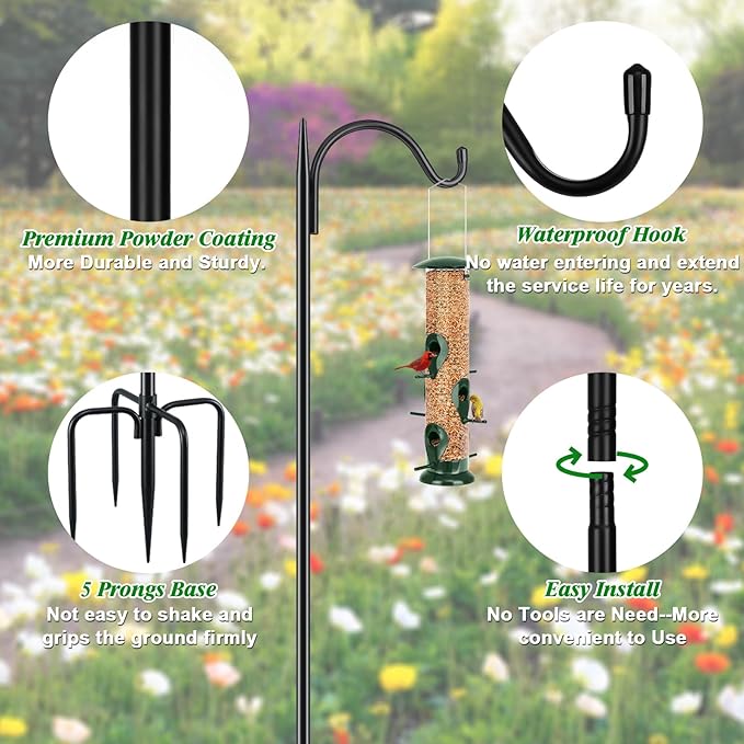 Shepherds Hook &2 Pack 16 oz Plastic Disc Hummingbird Feeders