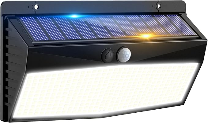 Peasur 368 LED Solar Lights Outdoor Motion Sensor, Fence Light with 3 Lighting Modes, Solar Powered Security Lights Waterproof for Outside Yard Wall Garden Backyard Garage