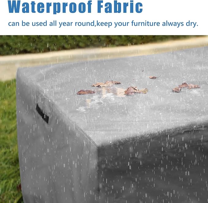 AKEfit Patio Furniture Covers,500D Heavy Duty Waterproof for Outdoor Square and Retangle Patio Table and Chair Covers,Grey -126"L x 63"W x 28"H