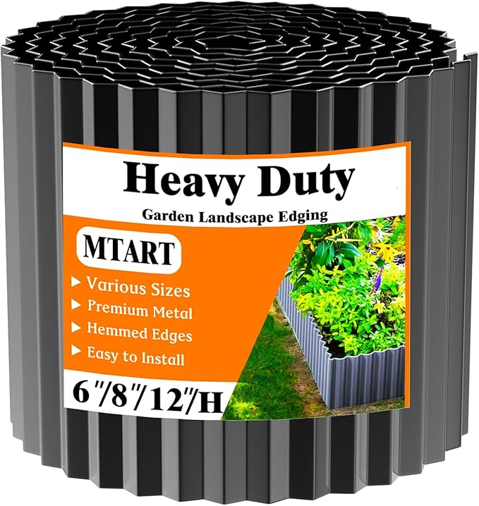 MTART Corrugated Metal Edging for Landscaping, Sturdy Garden Edging Border for Flower Bed, Lawn and Landscape Edging (Black, 5.5"×80Ft)