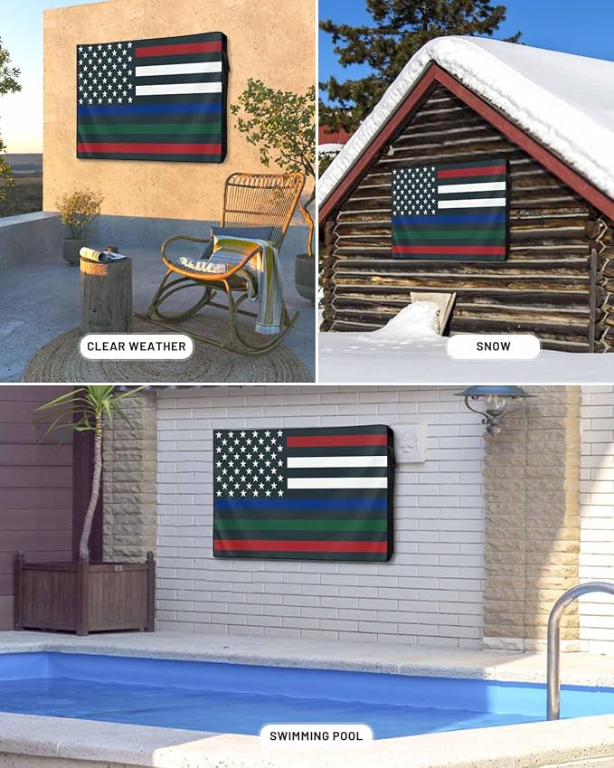 American Flag Outdoor TV Cover 48 to 50 In Weatherproof, Red Green Blue Stripes 600D Oxford TV Covers with Waterproof Zipper, USA Flag Outside Flat TV Screen Protector Size 48"W x 30"H x 4.5"D