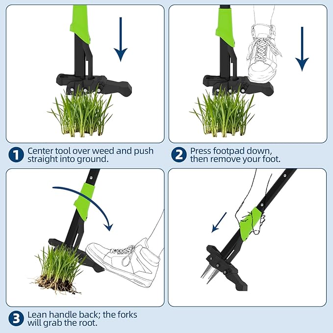 Garvee 40" Long Handle Stand Up Weed Puller - 4-Claw with Ejector Gardening Hand Weeding Tool Easy-Eject Easily Remove Weeds Without Bending, Pulling, or Kneeling.