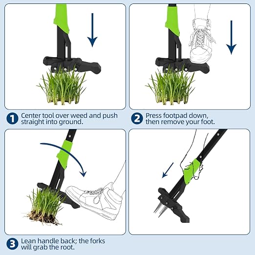 DEXSO Weed Puller Tool with Long Handle- 4-Claw Stand Up Remover 40" Easy-Eject Mechanism Manual Weeders Weeding Tools Gardening