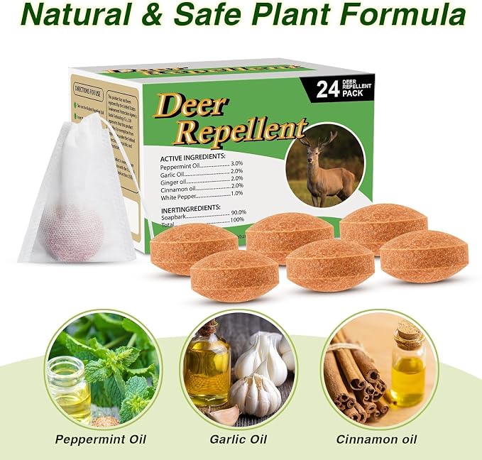 24 Pack Deer Repellent Rabbit Repellent Outdoor Deer Deterrent for Plants Flower Vegetable Tree Deer Rabbit Deterrent for Yard Garden Tree