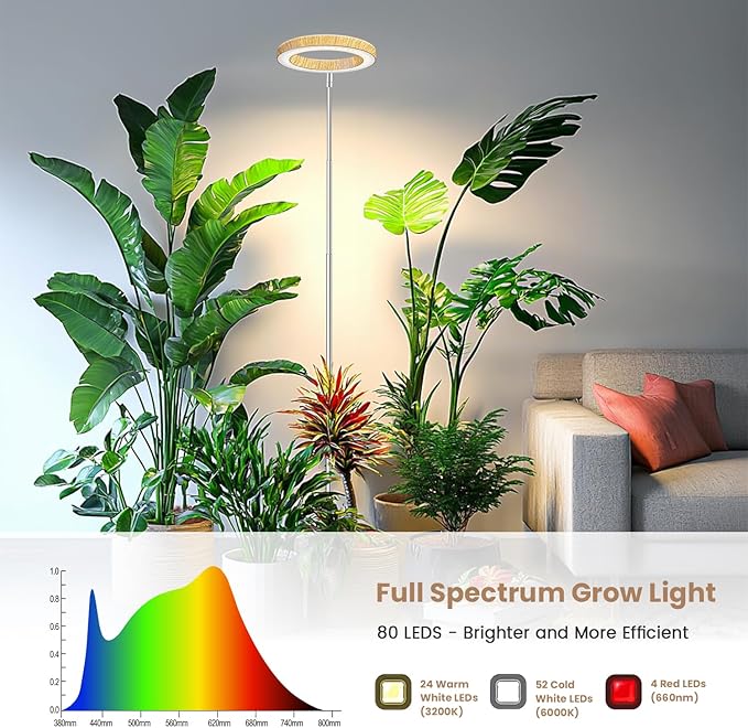 Kullsinss Grow Light, Full Spectrum LED Plant Lighs for Indoor Growing with 6/12/16H Timer, 3 Color Modes, 5 Brightness, 10"-60" Height Adjustable Plant Grow Lamp for Tall Indoor Plants (3 Pack)