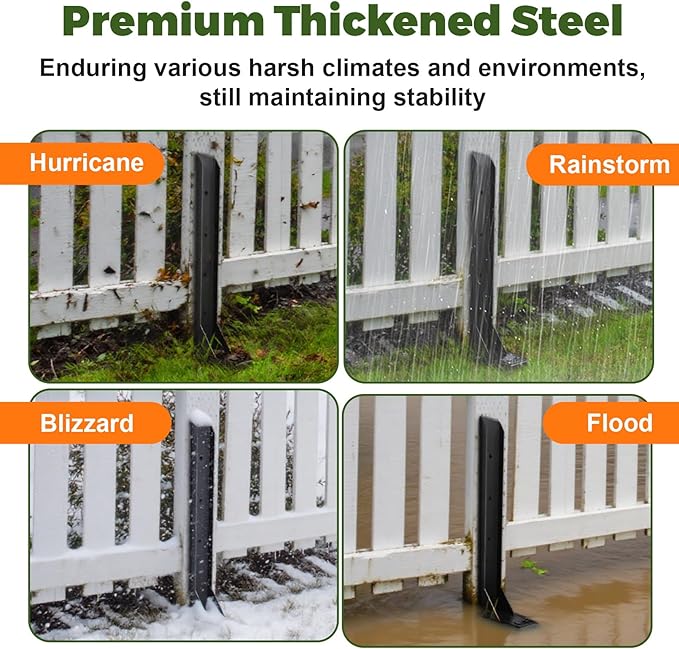 Fence Post Repair Kit, Thickened Heavy Duty Fence Post Anchor Stakes for Repair Tilted, Broken Wood Posts Support (Black, 2 Pack)