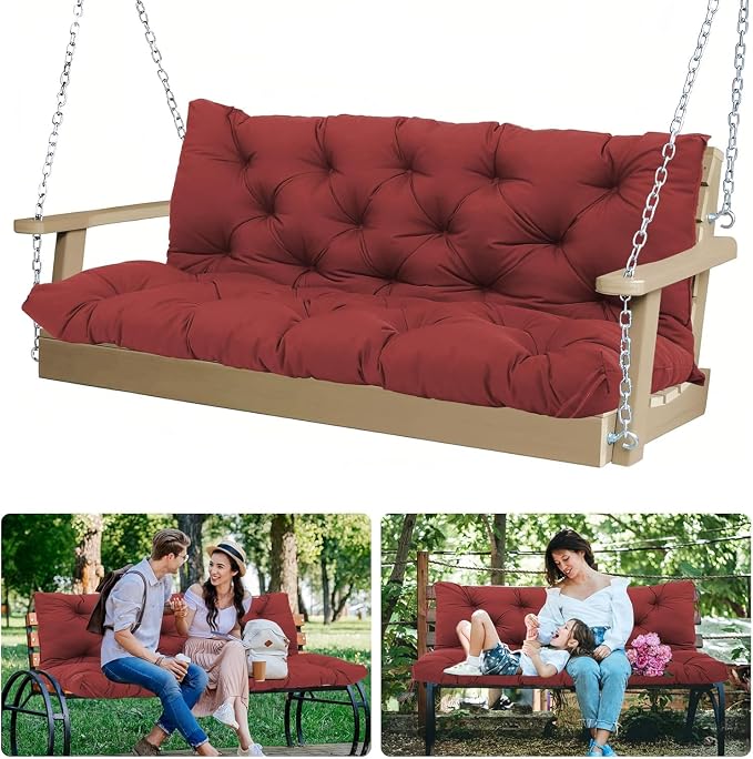 5 Inch Thick Waterproof Patio Porch Swing Cushions, 60x40 Inch 3 Seater Replacement Cushion with Backrest & 8 Ties, Fade-Resistant Outdoor Bench Swing Pad