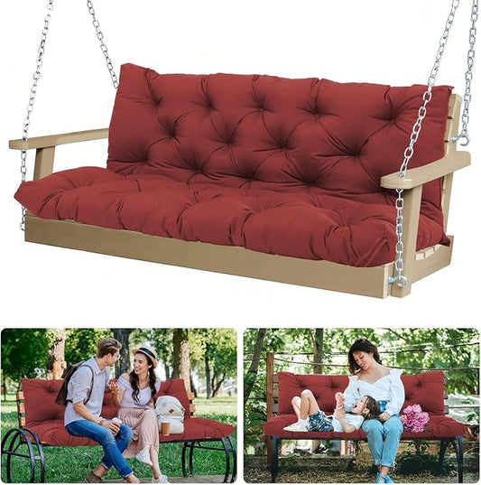 5 Inch Thick Waterproof Patio Porch Swing Cushions, 60x40 Inch 3 Seater Replacement Cushion with Backrest & 8 Ties, Fade-Resistant Outdoor Bench Swing Pad