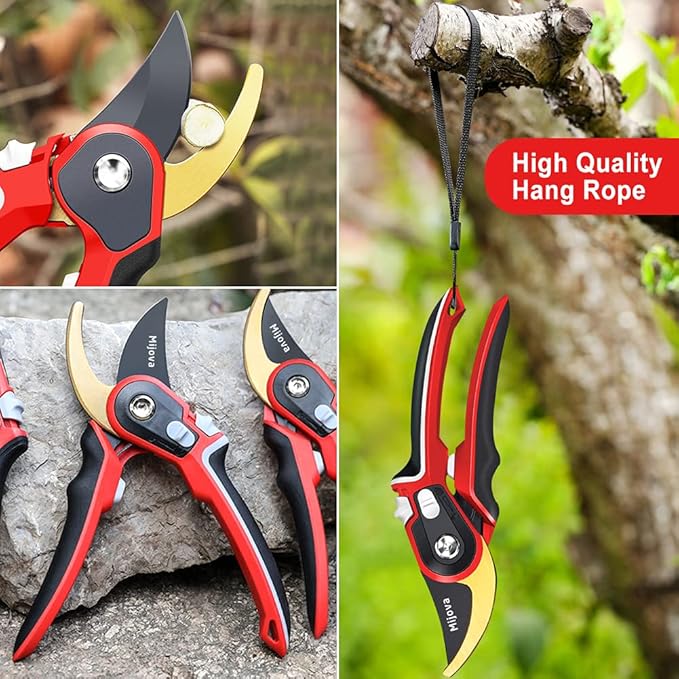 Garden Pruners, Heavy Duty Garden Clippers, Pruning Shears with Adjustable Thumb Lock, Hand Gardening Tools Pruners, High Carbon Steel Sharp Gardening Scissors (red)