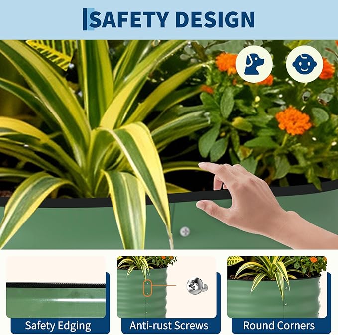 GarveeLife 10x4x1.5 ft Galvanized Raised Garden Bed - 18“ Tall Metal Planter Box for Vegetables, Flowers, Herbs, Rust-Resistant Outdoor Garden Box, Easy Assembly Raised Beds for Gardening, Green