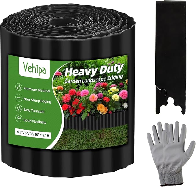 Vehipa Corrugated Garden Edging for Landscaping, 6" x 90 Ft Metal Garden Landscape Edging for Flower Bed, Lawn Edging Border Landscape Border for Garden, Yard DIY (Black)