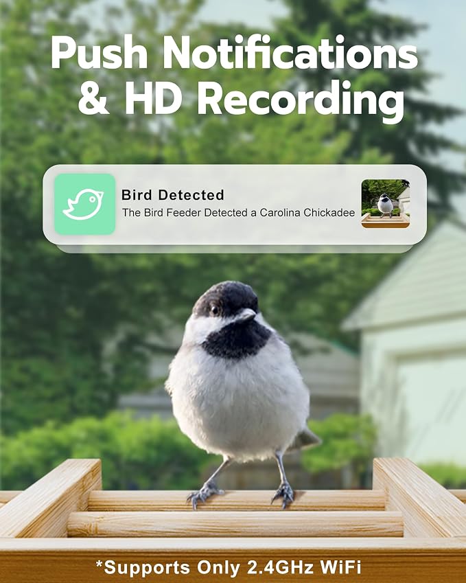 VISIOGEAR Bird Feeder with Camera, Smart Bird Feeder for Outdoors, Wild Birds Feeders with Solar Panel Bamboo Birds House Camera for Birdlovers, AI Auto Capture Birds & Real-time Notification (Gable)