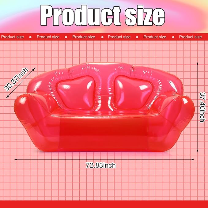 Kigley Inflatable Chair Blow Up Couches Transparent Inflatable Sofa Seat Yard Patio Portable Air Couch Furniture for Outdoor Indoor Camping Beach Room (Double Seat,Red)