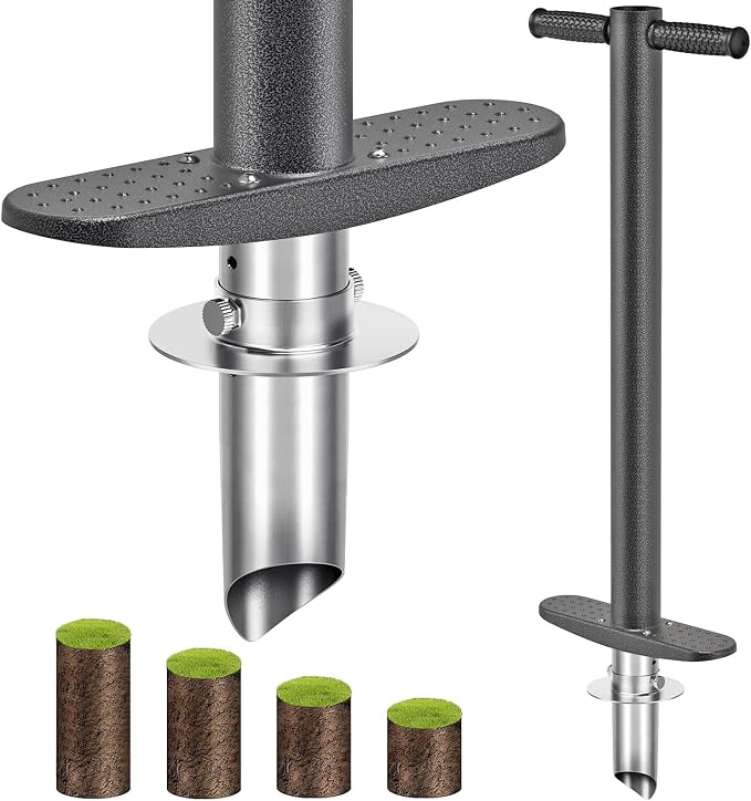 BeneLabel Garden Bulb Planter Tool with Adjustable Digging Depth from 3 to 6 Inch Grass Plugger Tool with Long Handle Bulb Transplanter Tool for Digging, Planting, Grass Repair