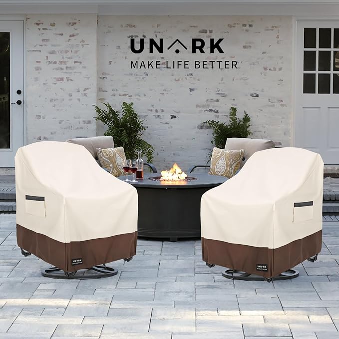 Outdoor Swivel Chair Covers Waterproof 2 Pack, Outdoor Chair Covers Patio Furniture Cover for Deck Patio Swivel Chair Heavy Duty, 35 W x 37 D x 36 H inches Beige and Brown