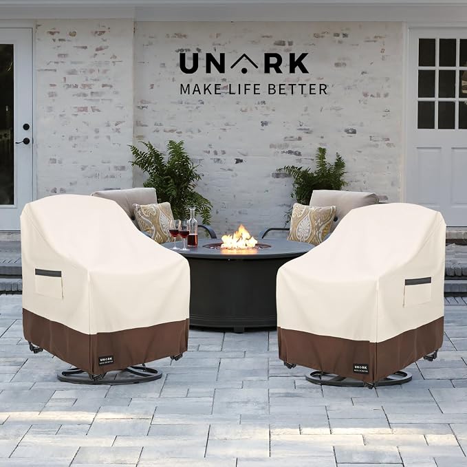 Swivel Patio Chair Cover 4 Pack, 600D Waterproof Heavy Duty Outdoor Chair Cover, Patio Furniture Covers, Outdoor Furniture Covers Waterproof, 33 W x 35 D x 36 H inches Beige and Brown