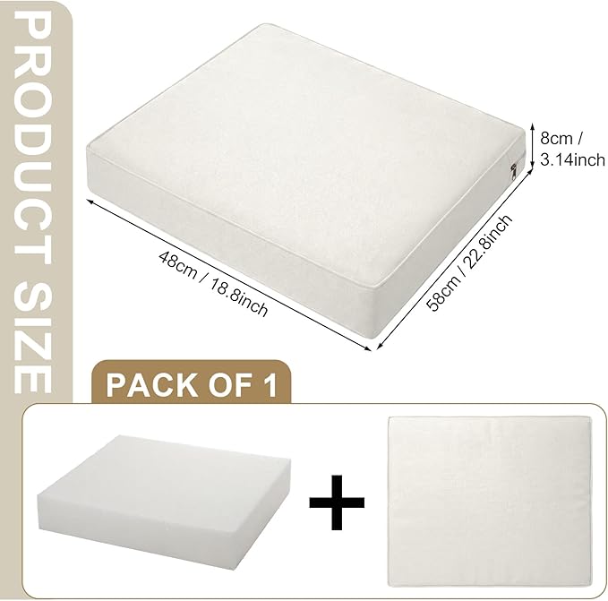 DoubleFill 1 Pcs Outdoor Ottoman Cushion 23"x19"x3" Waterproof Fade Resistant Outdoor Footstools Cushion Removable Patio Ottoman Cushions with Adjustable Fixing Strap for Stool (Ivory White)