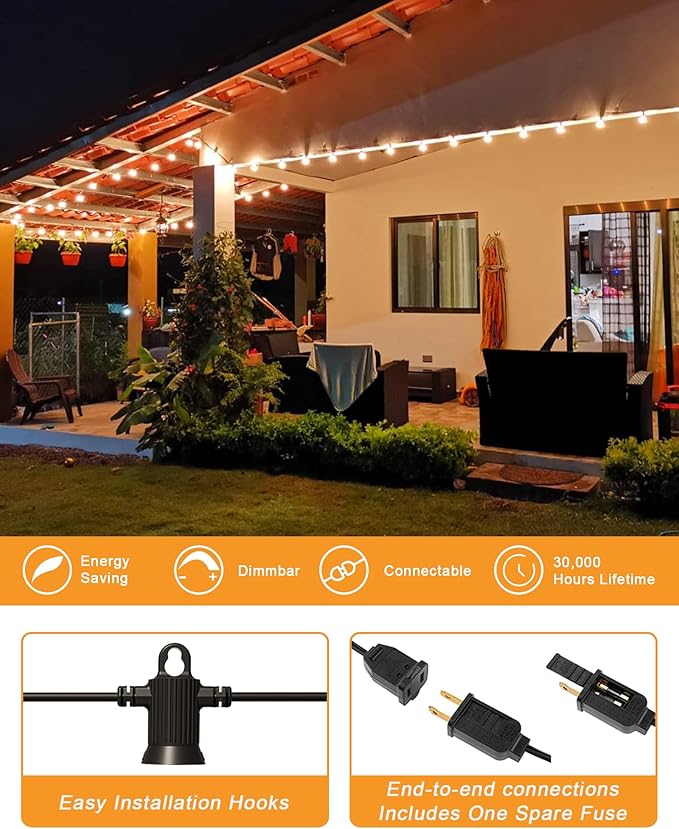 Zuske Outdoor String Lights, 150FT Patio Lights with 75 Shatterproof G40 Globe Bulb(3 Spare), Waterproof Connectable Dimmable LED Hanging String Lights for Outside Backyard Porch Balcony(2x75FT)