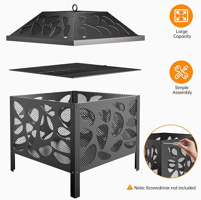 15.7 inch Small Fire Pit for Outside, Outdoor Wood Burning Fire Pit | Anti-Spark Mesh Guard, Small Bonfire Pit ,Firepit Bowl for Patio Camping Backyard Deck Picnic Porch
