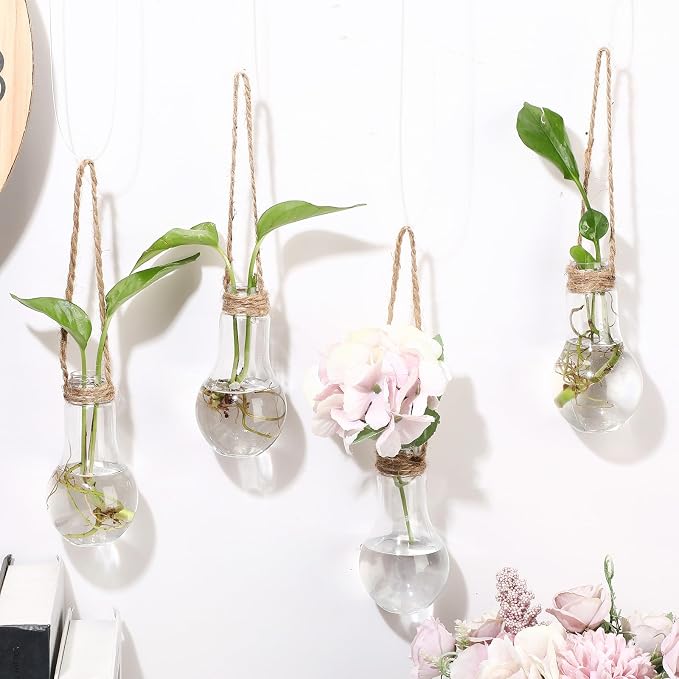 Baderke 9 Sets Window Propagation Stations 3.9 Inch Plastic Hanging Plant Propagation Vases with Hooks & Cleaning Brush Clear Tubes for Plant Clippings, Home Office Decor, Gardening Gifts for Women