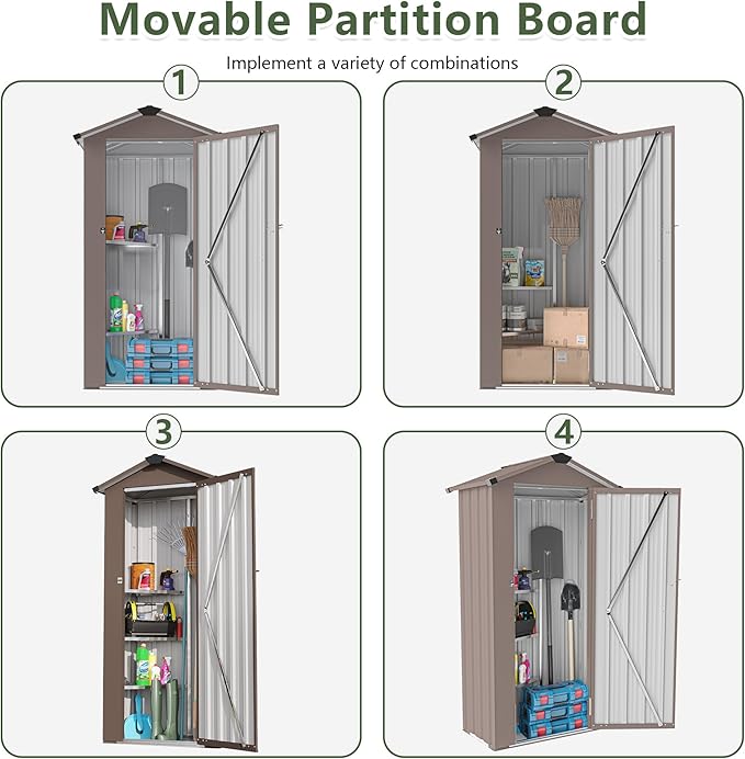 KEIKI Outdoor Storage Shed, 69.7''x16.9''x29.5'' Metal Tool Shed with Sloping Roof & Lockable Door, Small Shed, Top Tall Vertical Tool Cabinet for Backyard Garden Patio Lawn