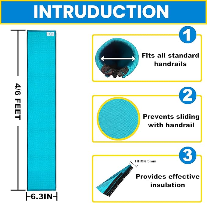 Pool Handrail Cover, 6 Feet Neoprene Zippered Pool Handle Covers, Slip Resistant Rail Grip for Swimming Pool Hand Railing Cover Cyan