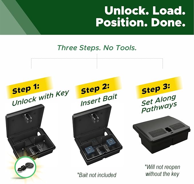 Mouse Bait Station | 4-Pack Indoor & Outdoor Mouse Bait Stations | Bait (Not Included) is Secured by Lock & Key | Pet & Child-Safe Alternative to Mouse Traps | for Mice Only - Small Size