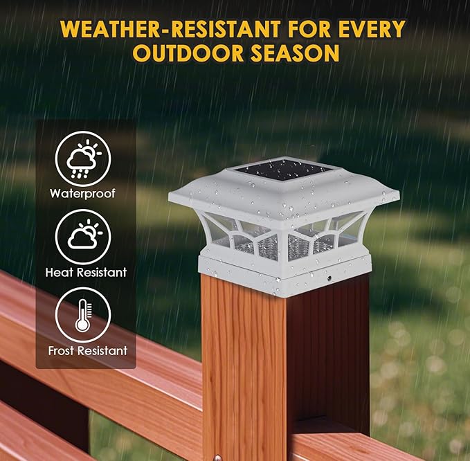 8 Pack Solar Post Cap Lights Outdoor Waterproof, Fits 4x4, 5x5, 6x6 Wooden & Vinyl Fence Decks with Warm & Cool White Light Modes (Classic White, 8)
