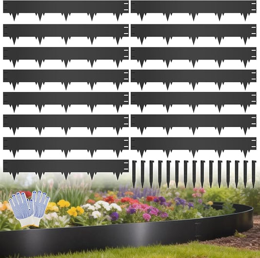 15-Pack Metal Landscape Edging (50ft Total), 40" x 6.5" Steel Garden Edging Border w/ 15 Stakes, Rustproof Hammer-in Edging for Landscaping, Lawn, Yard, Tree Rings, Flower Beds