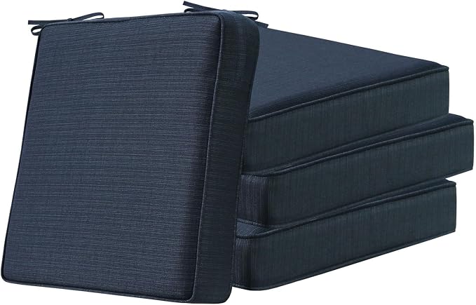 Unimatta Square Corner Seat Cushions, 19" x 19" x 3", Set of 4, Indoor Outdoor Water Repellent Universal Chair Pads with Ties for Patio Furniture, Garden Dining Chairs, Dark Blue Linen