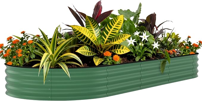 CABIHOME 8x4x1.5ft Galvanized Raised Garden Bed Outdoor, Oval Galvanized Planter Metal Garden Boxes Outdoor, Rust-Resistant | Anti-Cut Strip, Fit for Vegetables Flowers Gardening, Easy Assembly, Green