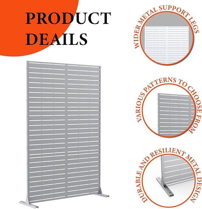 Privacy Screen Outdoor Metal Fence Panel, 72" H x 47" W Freestanding Decorative Privacy Fence for Patio, Deck, Balcony, Backyard, Garden with Stable Base