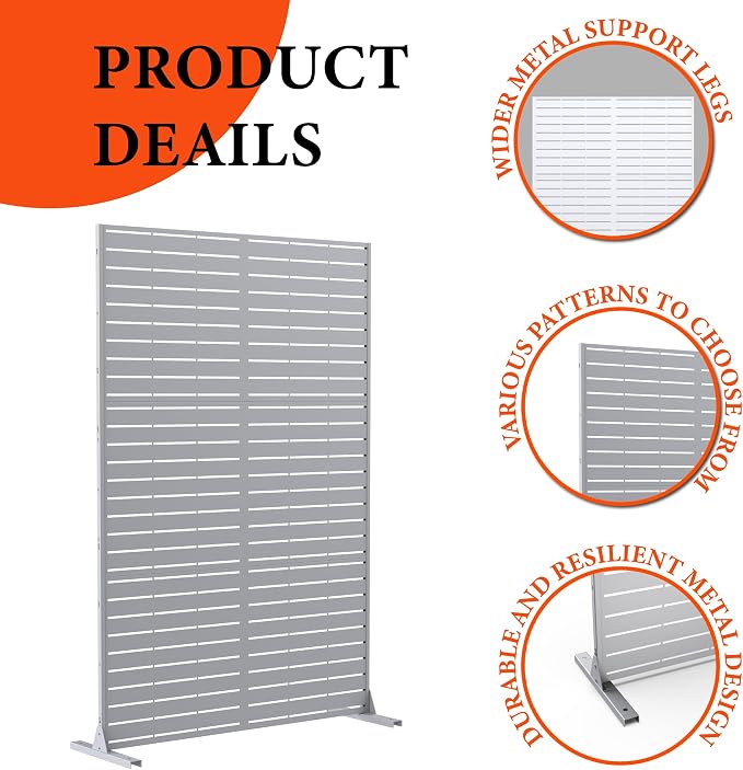 Metal Privacy Screen for Outdoor Freestanding Privacy Screens, 72" H x 47" W Decorative Wall Panels with Stand, Patio Balcony Screens for Outside Outdoor Divider Deck Porch Garden and Indoor